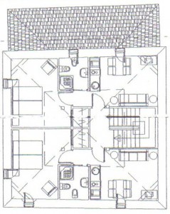 Plano del segundo piso de Pikatzaenea, casa rural para grupos grandes
